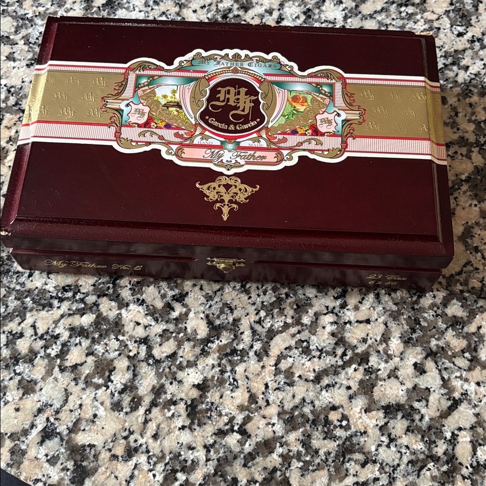 My Father Cigar Wooden Box Ornate Maroon Decorative Box with Gold Labeling